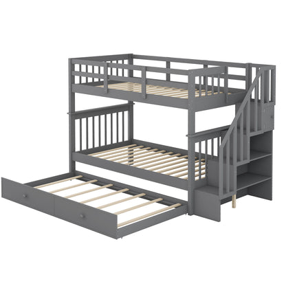 Stairway Bunk Bed With Storage And Guard Rail For Bedroom