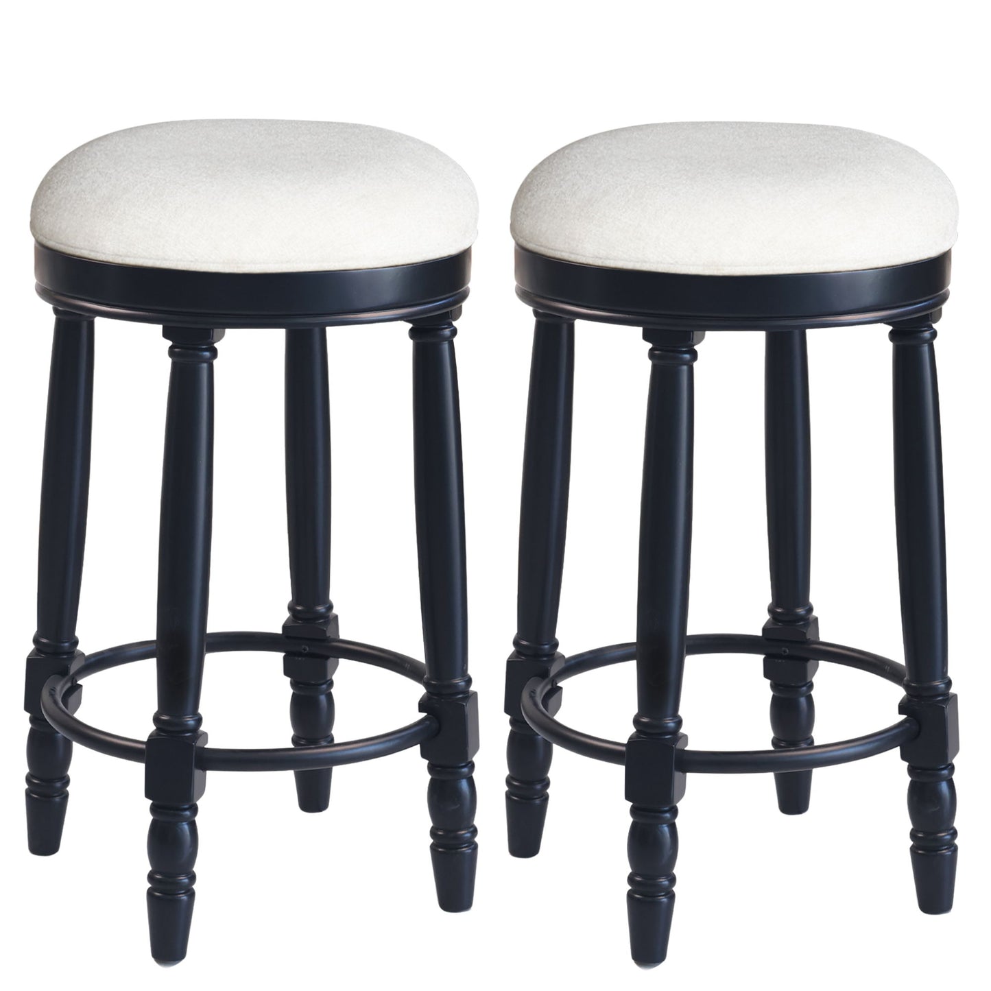 360° Swivel Wooden Barstools With Upholstered Seat, Counter Height (Set of 2)