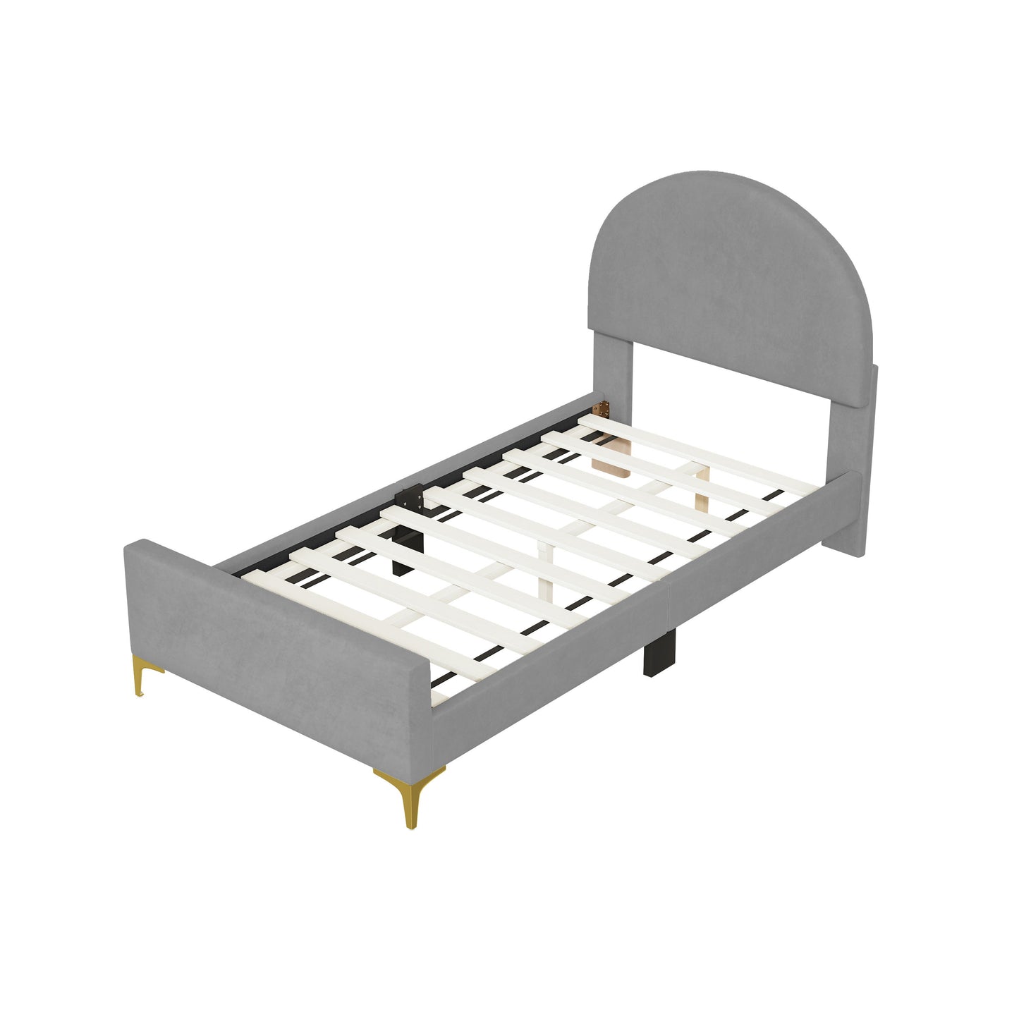 Upholstered Platform Bed With Classic Semi-Circle Shaped Headboard