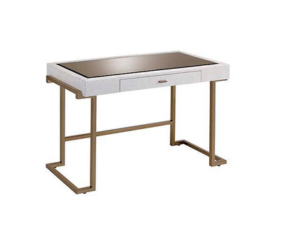 Boice - Vanity Desk - White PU & Champagne Finish