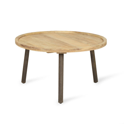 Round Coffee Table With Tray Edge Design - Natural / Black