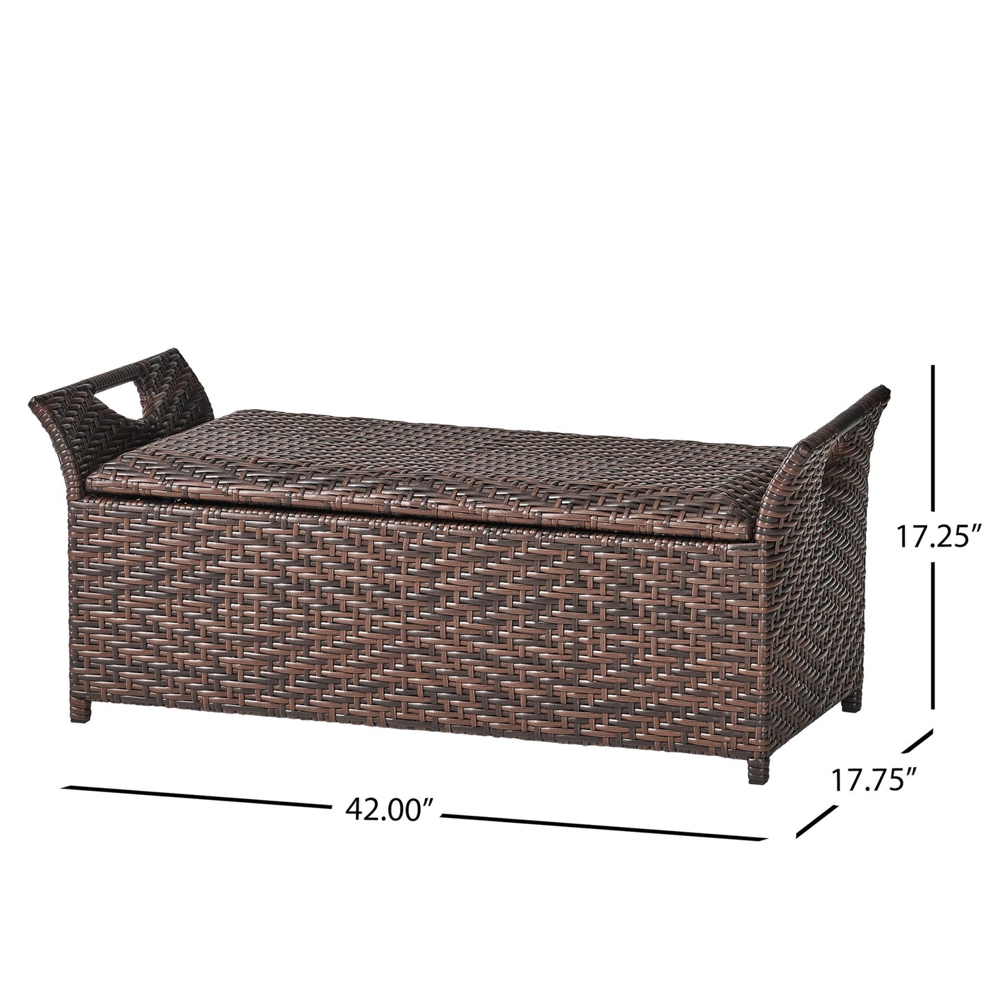 Outdoor Rattan Bench With Flair Arm And Storage - Brown