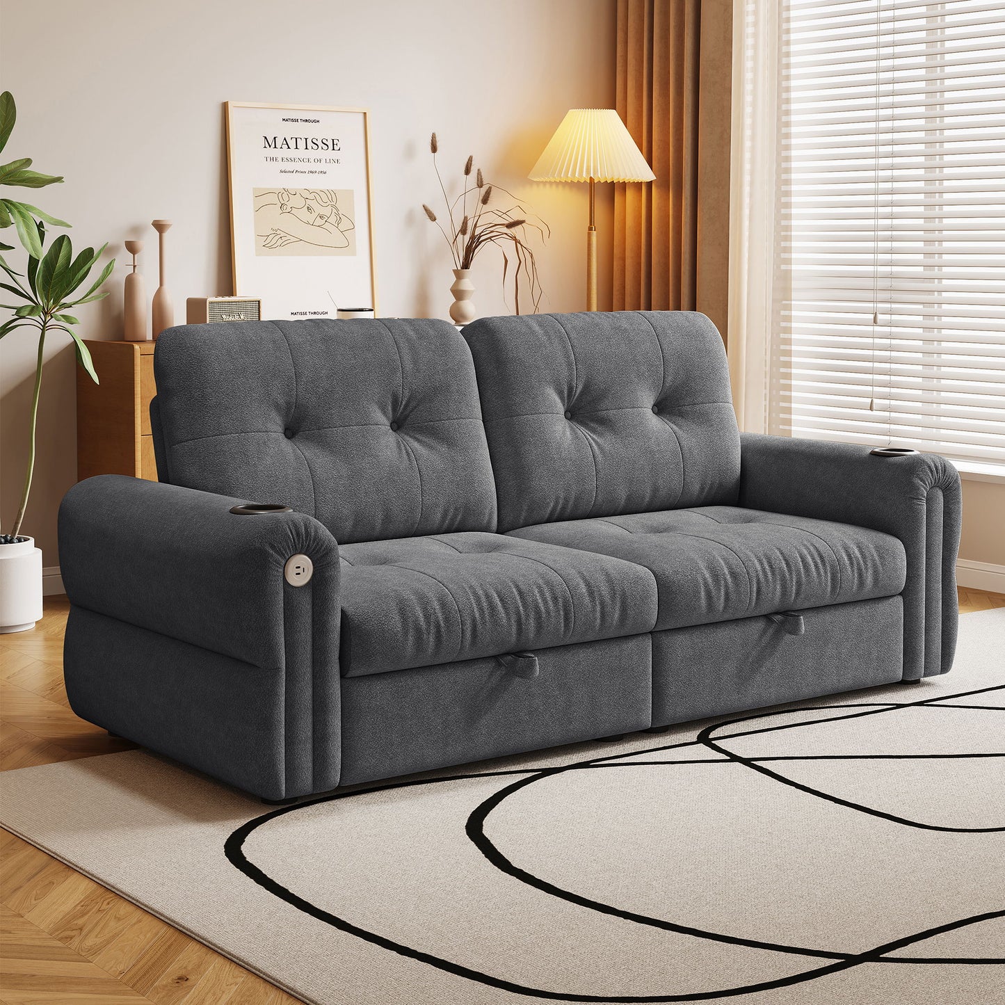 2 In 1 Convertible Sofa Bed For Living Room - Dark Gray - Fabric