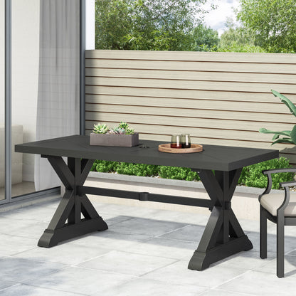 Modern Outdoor Dining Table With X Shaped Legs, Umbrella Hole