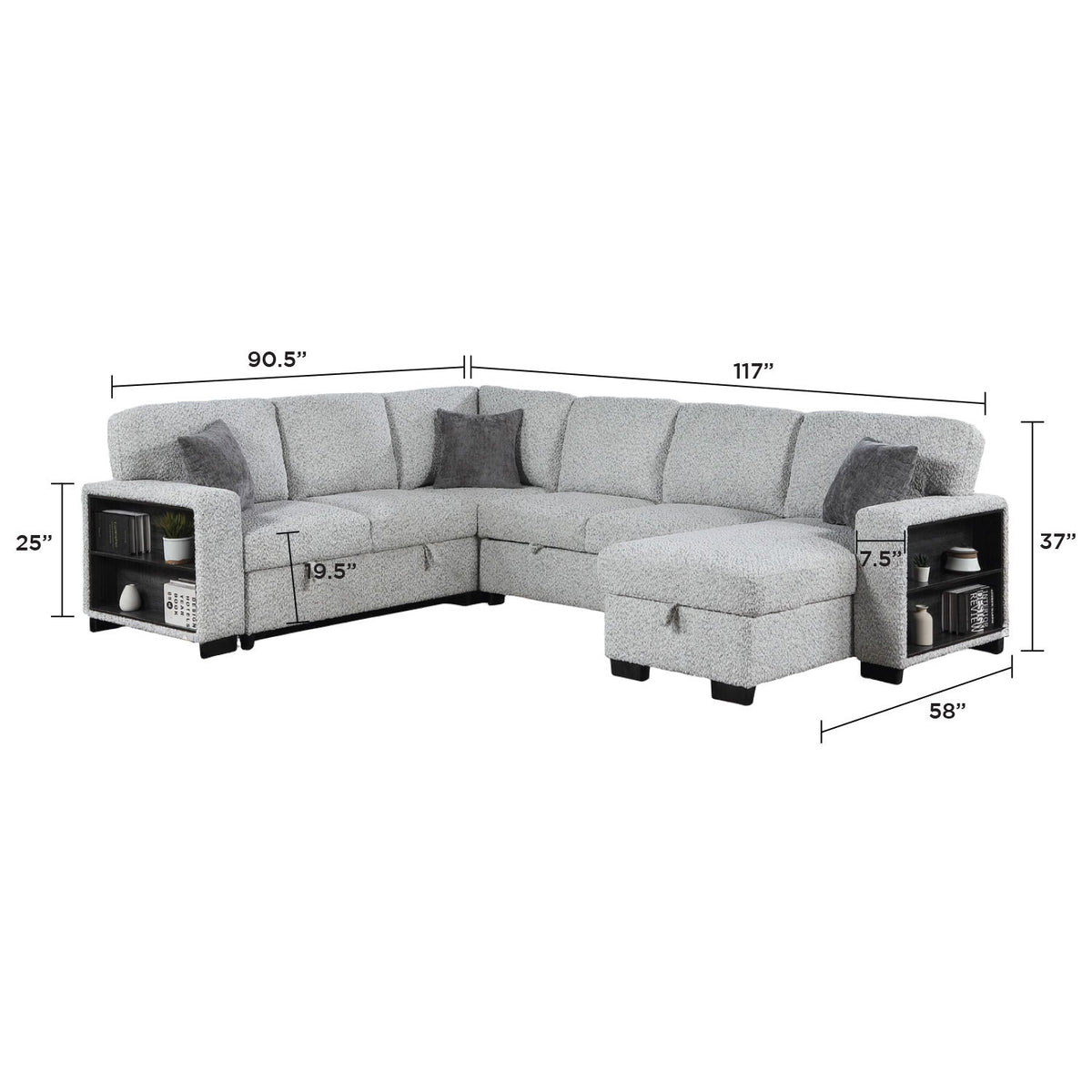 Giza - Modular Sectional Sofa With Sleeper, Storage, USB Charging - Gray