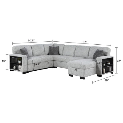 Giza - Modular Sectional Sofa With Sleeper, Storage, USB Charging - Gray