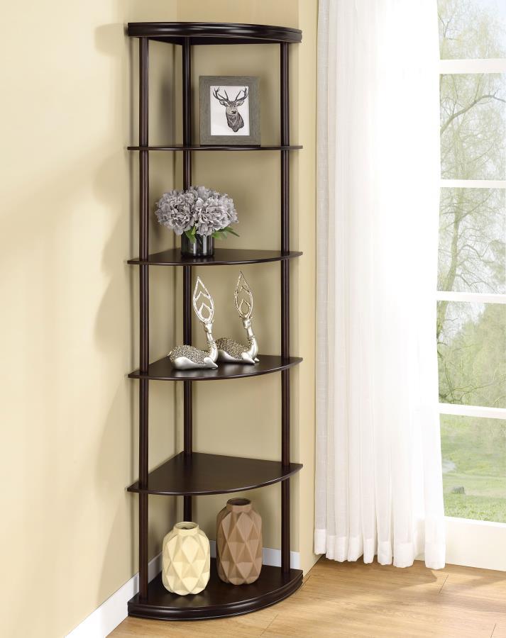 Bonwick - Wood 5-Shelf Corner Bookshelf - Cappuccino