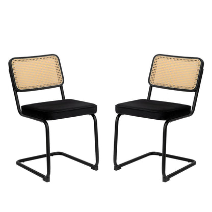 Rattan Side Accent Dining Chairs With Painted Legs (Set of 2)