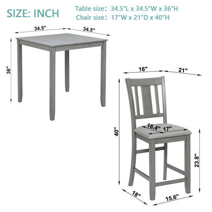 5 Pieces Dining Table Set, Counter Height Kitchen Table Set With Square Table And 4 Upholstered Chairs