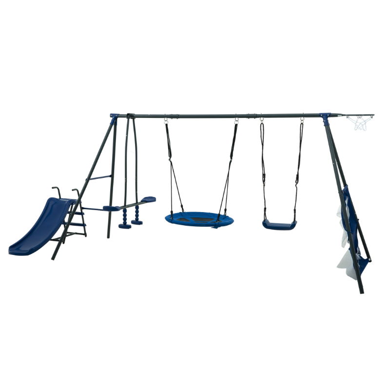 Interesting Six Function Swingset With Net Swing Metal Plastic Safe Swing Set 440Lbs For Outdoor Playground For Age 3+ With 31.5" Net Swing - Gray / Blue