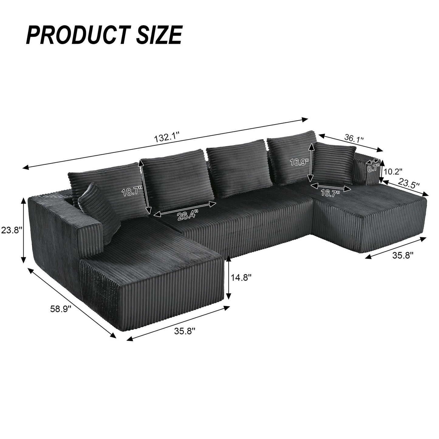 U-Shaped Modular Sectional Sofa With Double Chaise, Oversized Deep Seat For Living Room