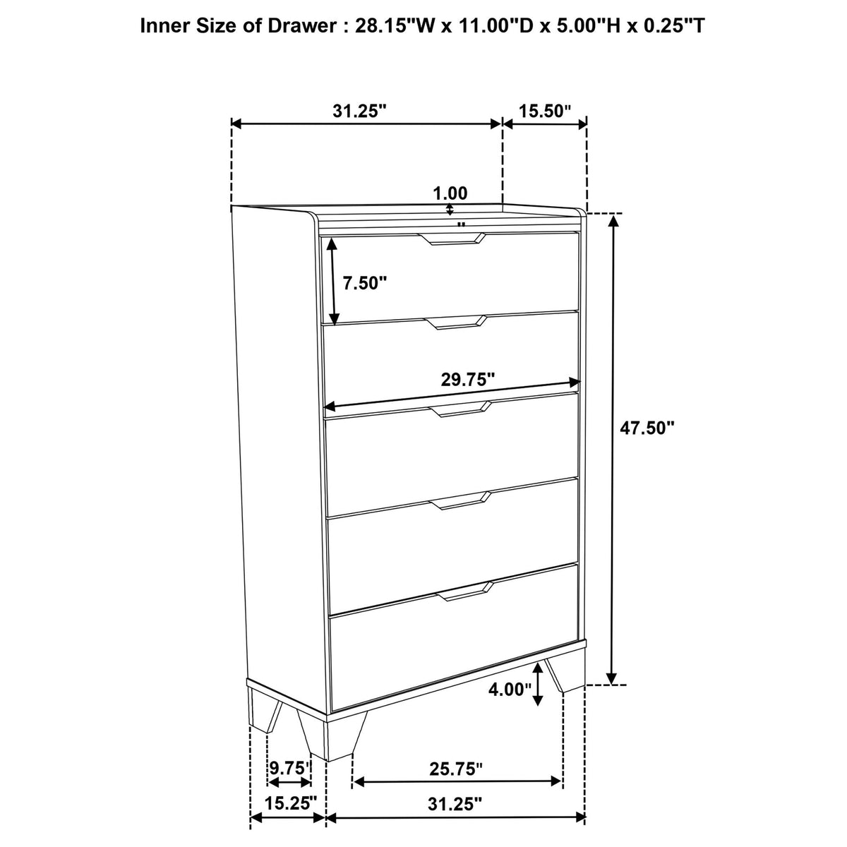 Packard - 5 Drawer Chest - Oak
