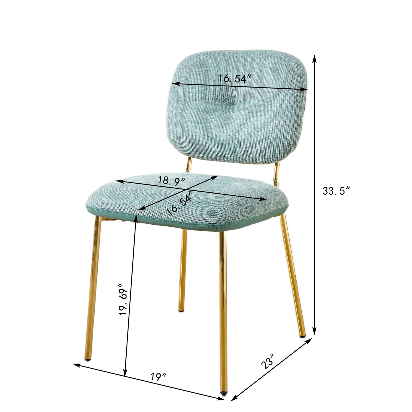 Modern Dining Chairs (Set of 2) Upholstered Accent Chairs With Metal Legs Space Saving Contemporary Seating - Green