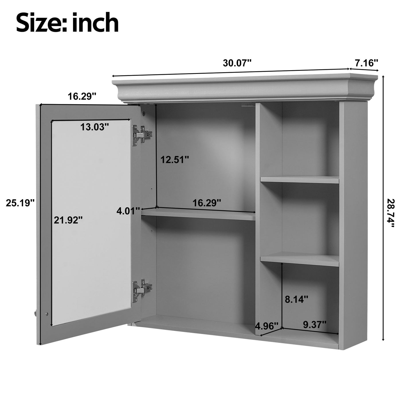 Wall Mounted Bathroom Medicine Cabinet With Mirror And Adjustable Storage With Soft Close Hinges