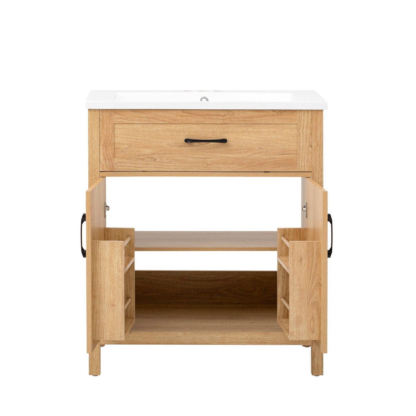 Bathroom Vanity With Sink, Adjustable Shelf & Door Organizers - Walnut