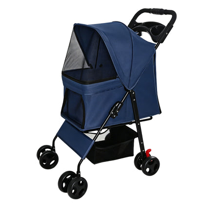 Foldable Pet Stroller For Small Dogs And Cats With Multi Functional Tray
