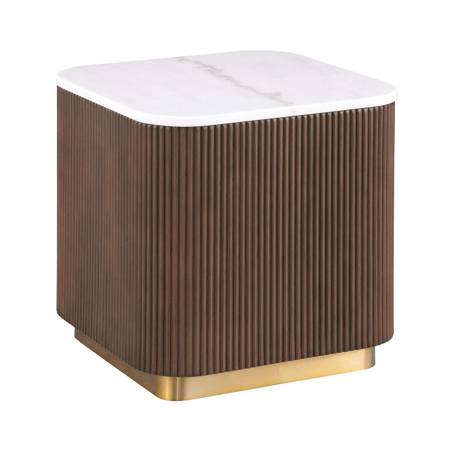 3 Piece Table Set (Rectangle Cocktail Table And Two Square End Tables) - Brown / Gold / White