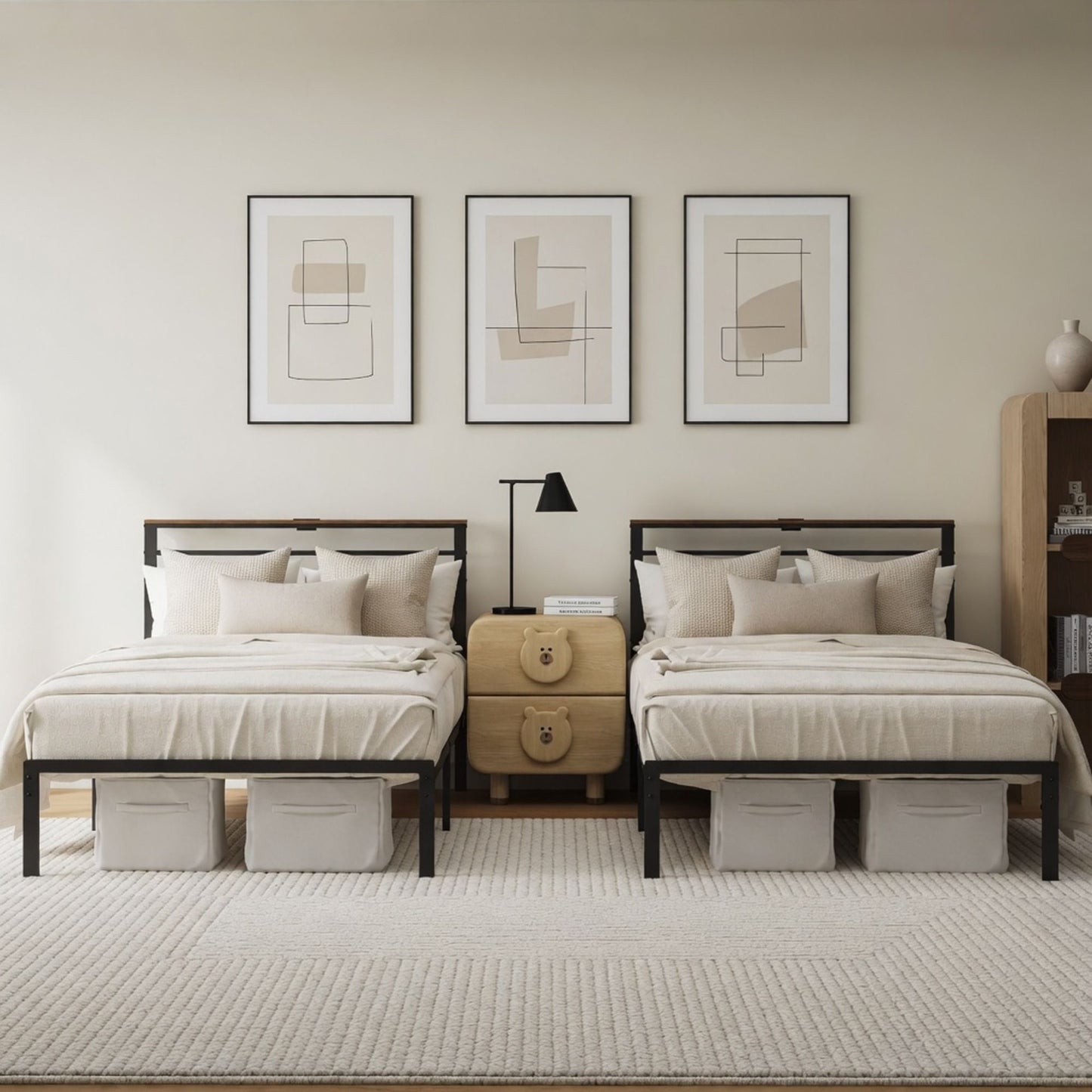 Platform Bed Frame With Charging Station & Headboard Shelves