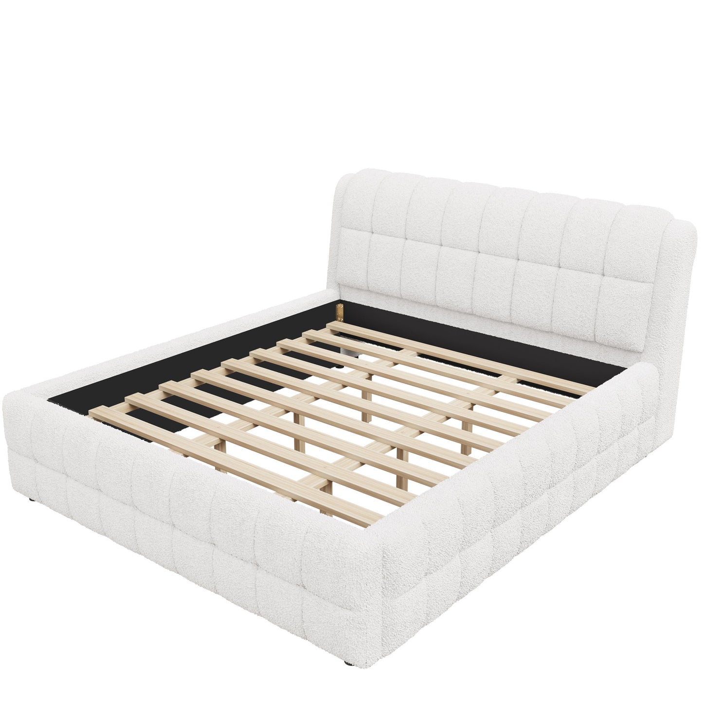 Upholstered Platform Bed With Stiching Details
