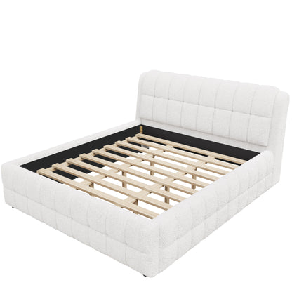 Upholstered Platform Bed With Stiching Details