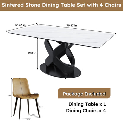 Rectangular Dining Table, For Dinner Party, 4 Chairs - Black / White