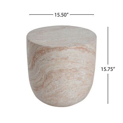 Outdoor / Indoor, Lightweight Concrete Side Table With Travertine - Beige