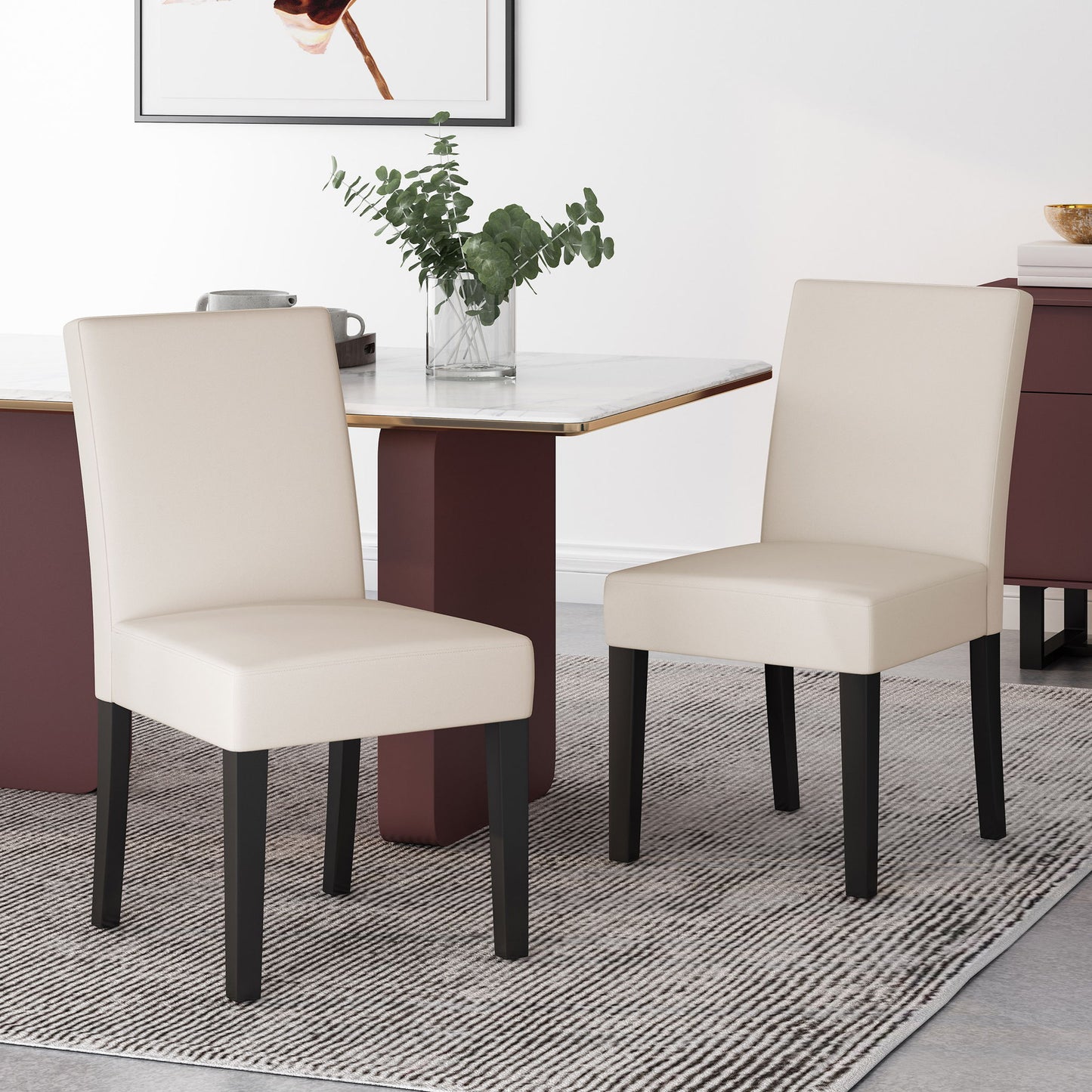 Contemporary Dining Chair With Upholstered Seating And Tapered Legs
