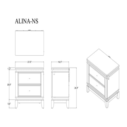 Adalid - Nightstand With Glittered Drawer Front And LED Lighting - White