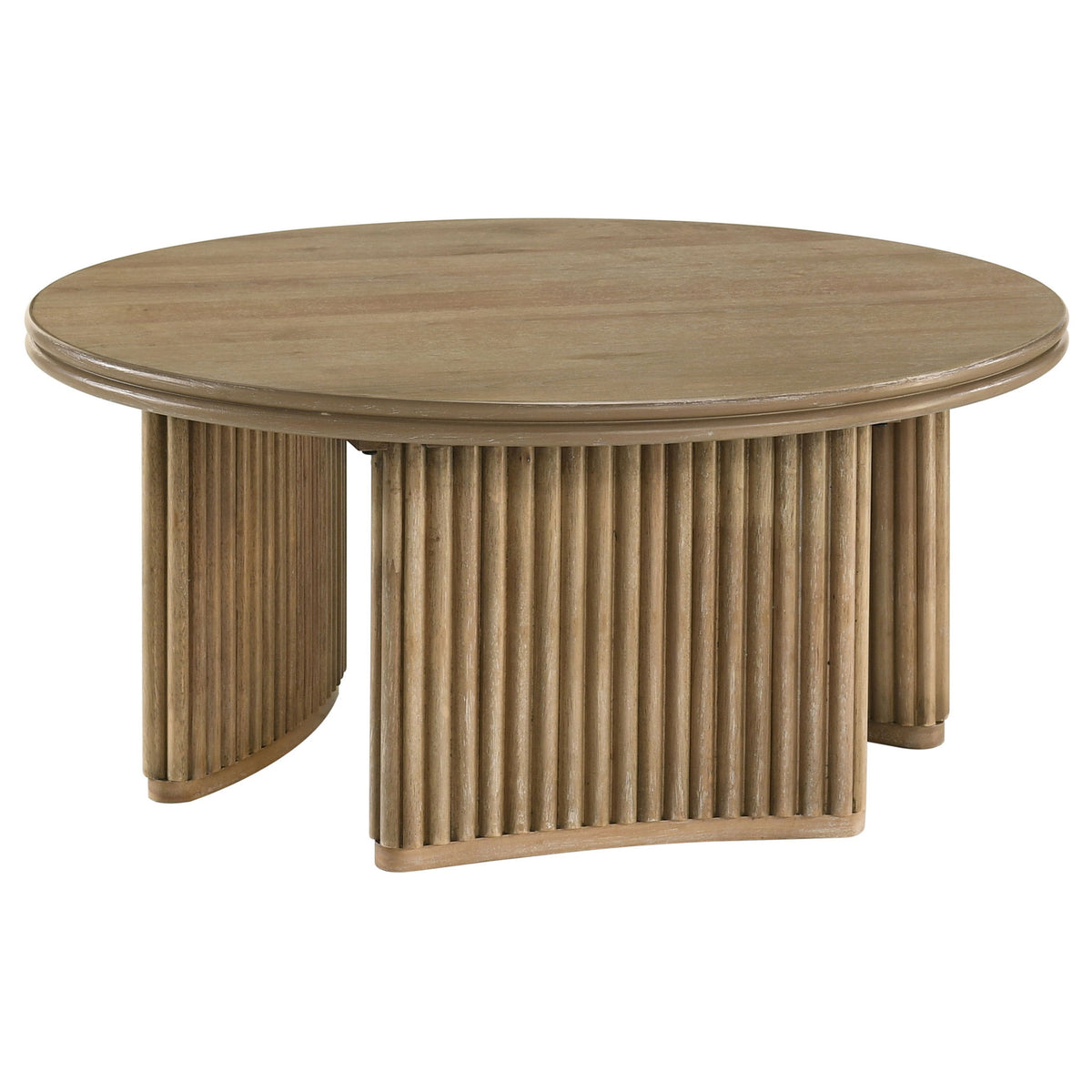 Dreydon - Round Coffee Table With Curved Pedestal Base - Light Brown
