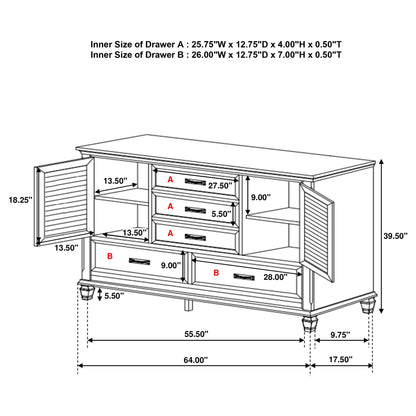 Lockeford - 5 Drawer Dresser With Side Cabinets - White