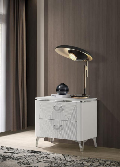 Cassia - 2-Drawer Nightstand Bedside Table - White High Gloss