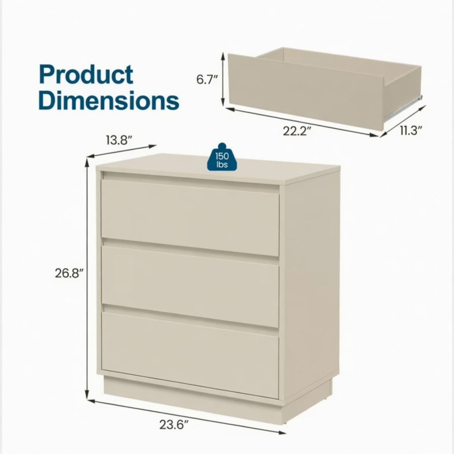 3 Drawer Nightstand, Bedroom Side Table