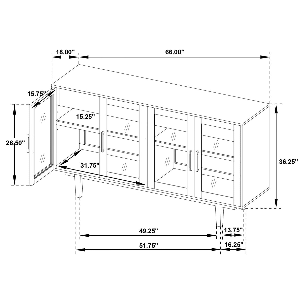 4 Door Sideboard With Dual Drawers - Natural