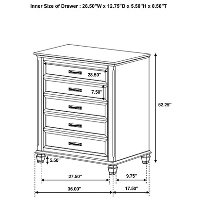 Lockeford - 5 Drawer Chest - White