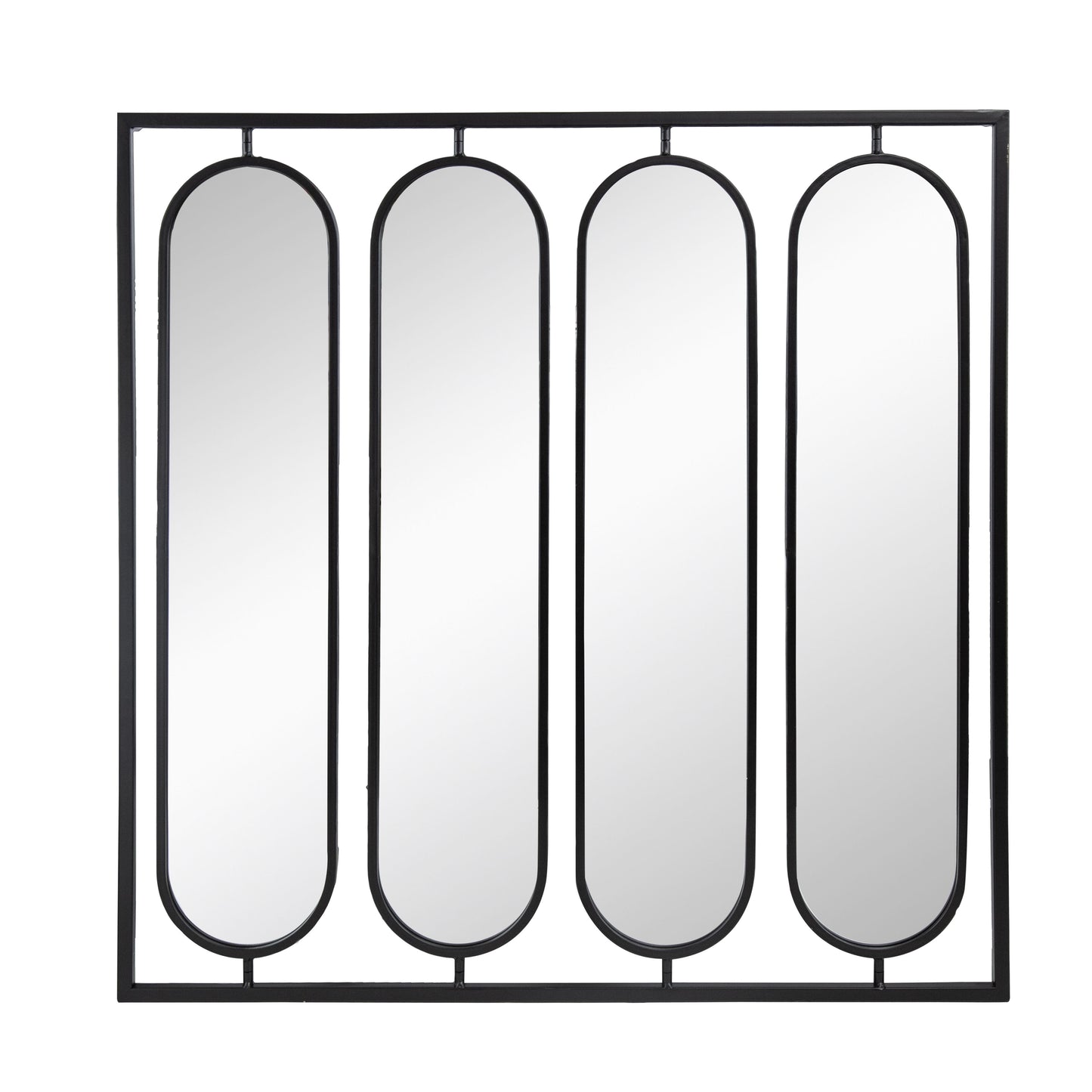 Large 4 Oval Wall Mirror With Square Frame, Home Decor For Living Room, Bedroom, Entryway, Office - Black