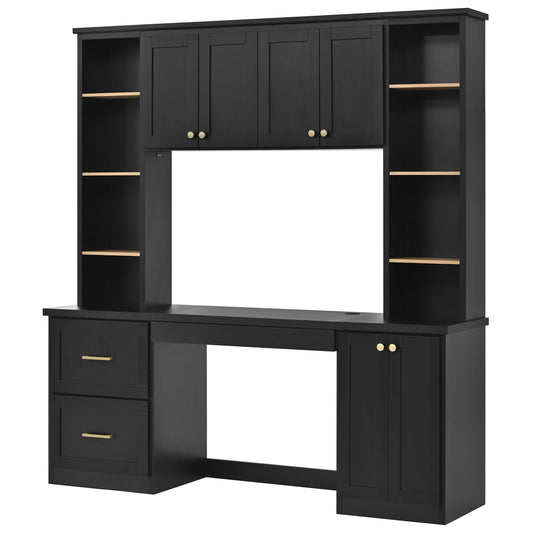 Computer Desk With Hutch, Workstation With Desk Grommet & Keyboard Tray