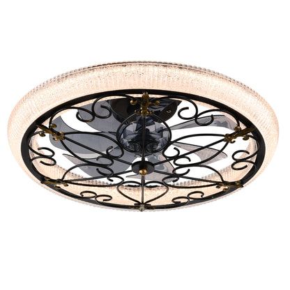 20" Caged Ceiling Fan With Remote Control And Crystal Sand Lampshade - Matte Black