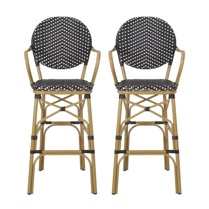 Outdoor Wicker And Aluminum French Barstools (Set of 2)