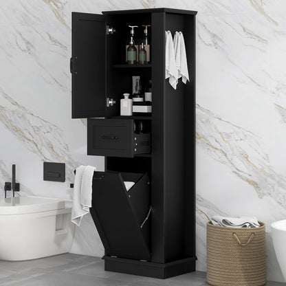 Modern Tall Storage Cabinet With Tilt-Out Compartment, Adjustable Shelves