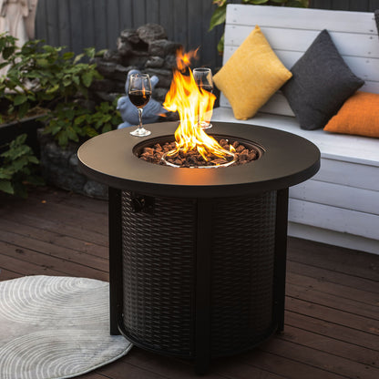 30" Propane Round Fire Table 40000Btu Propane Fire Pit Table - Black