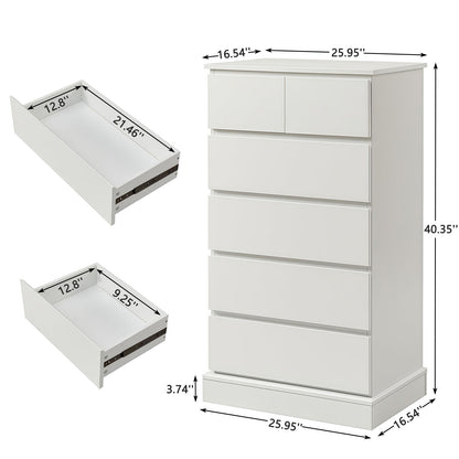 6 Drawer Tall Dresser With Concealed Handles, Vertical Storage Cabinet For Bedroom - White