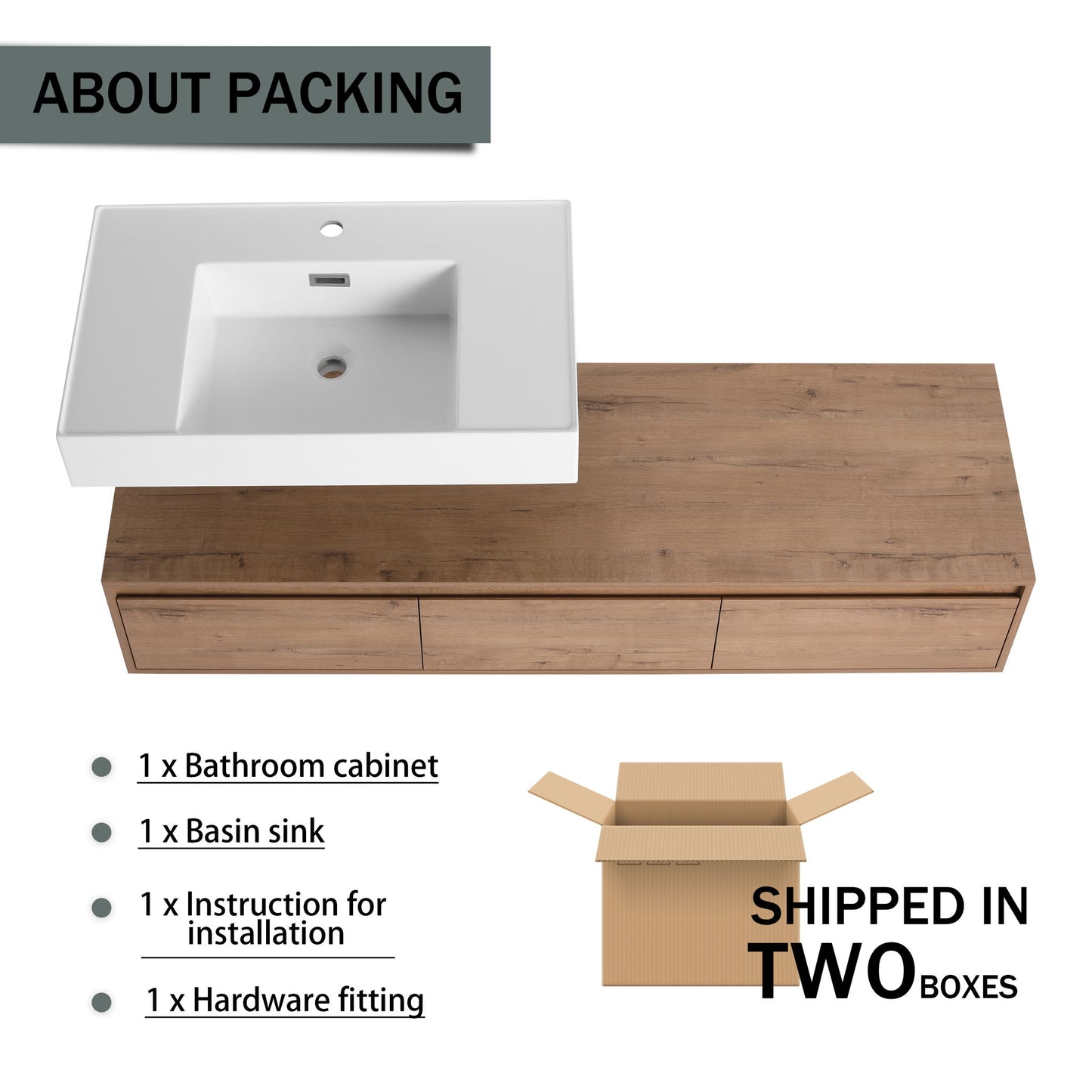 Modern Wall Mounted Bathroom Vanity With Resin Sink And Soft Close Drawer