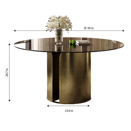 Round Dining Table With Glass Top, Kitchen And Living Room Furniture - Brown