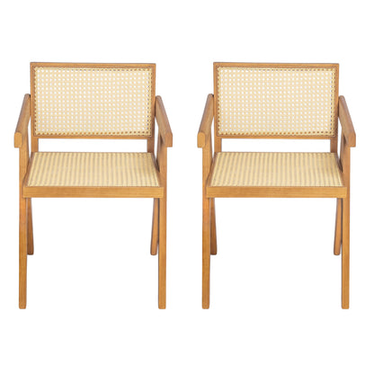 Chandigarh Arm Dining Chair With Natural Cane Design (Set of 2)