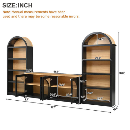 3 Piece TV Stand Set With Bookshel, Entertainment Center With Arched Design