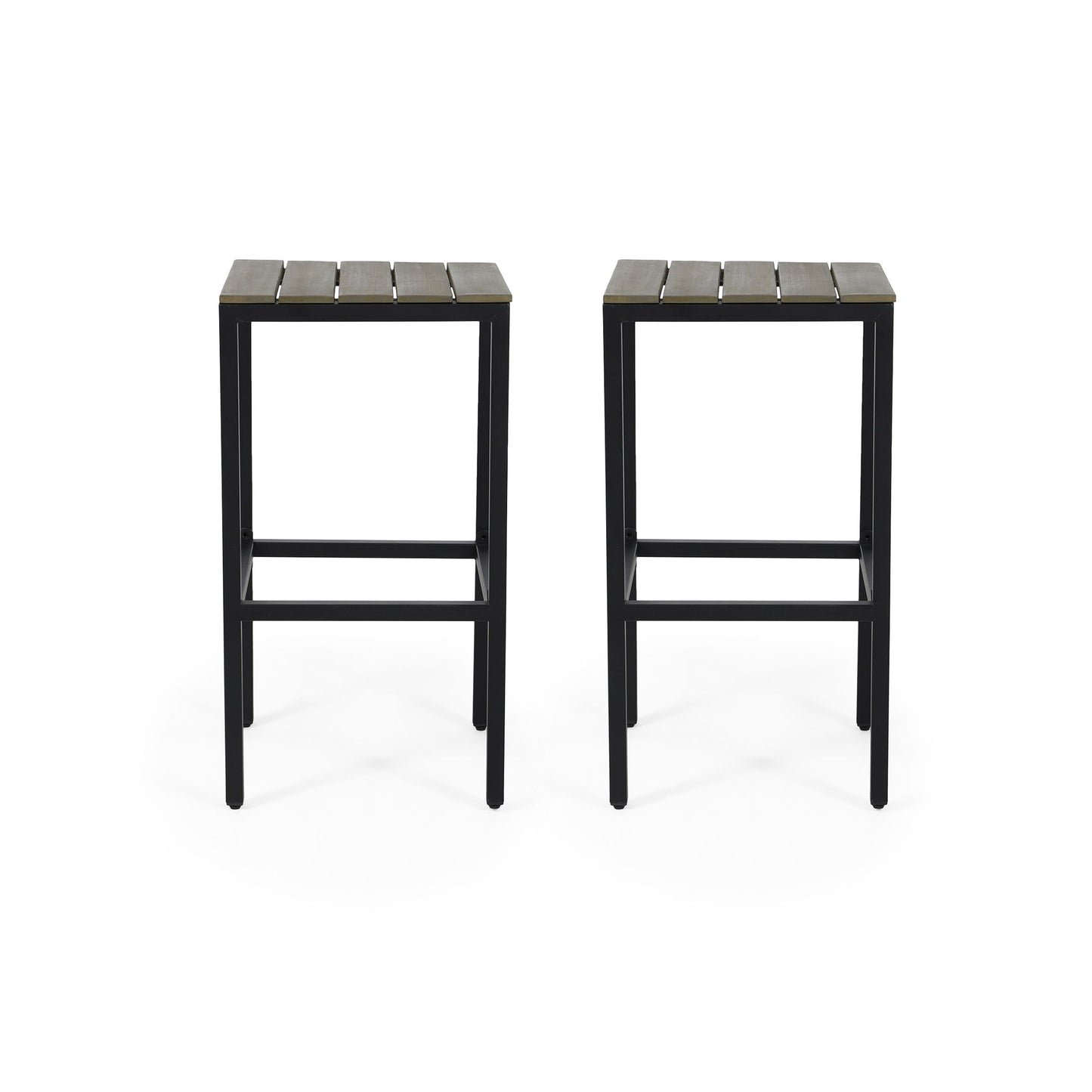 Outdoor Bar Stool With Slat Design And Metal Frame (Set of 2)