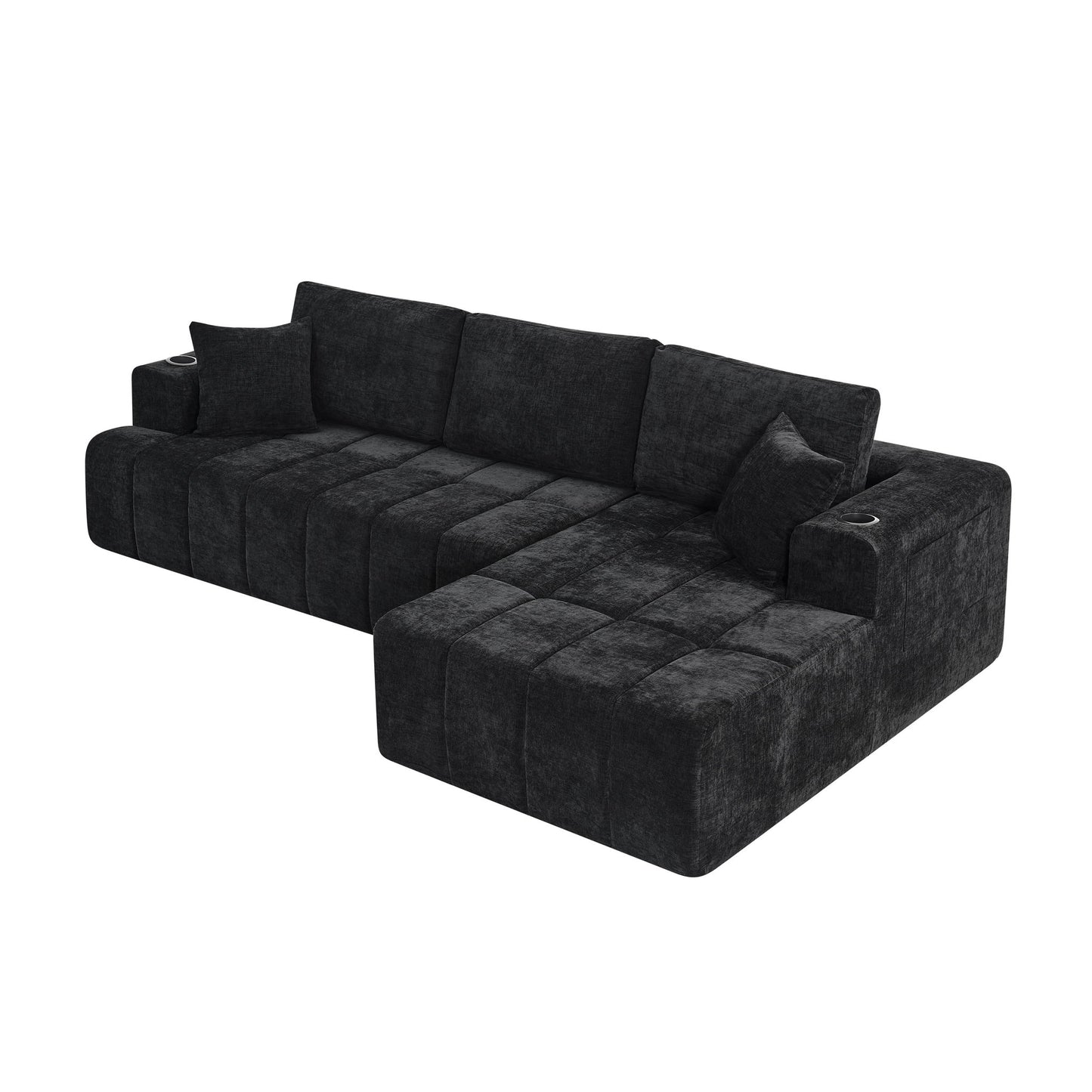 L - Shaped Sectional Sofa With Cup Holders & Side Pockets