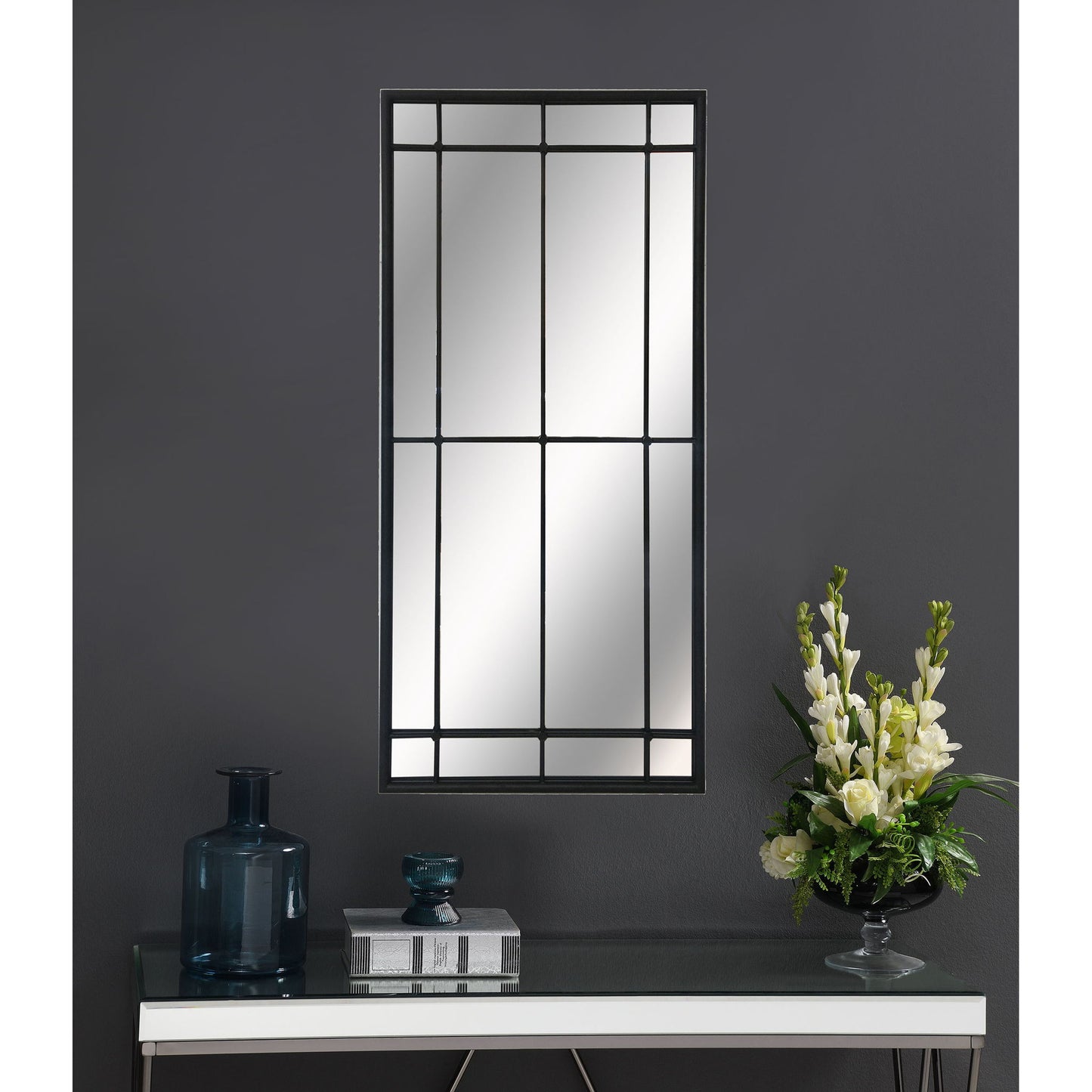 Harvik - Window Pane Wall Mirror With Linear Trim - Black