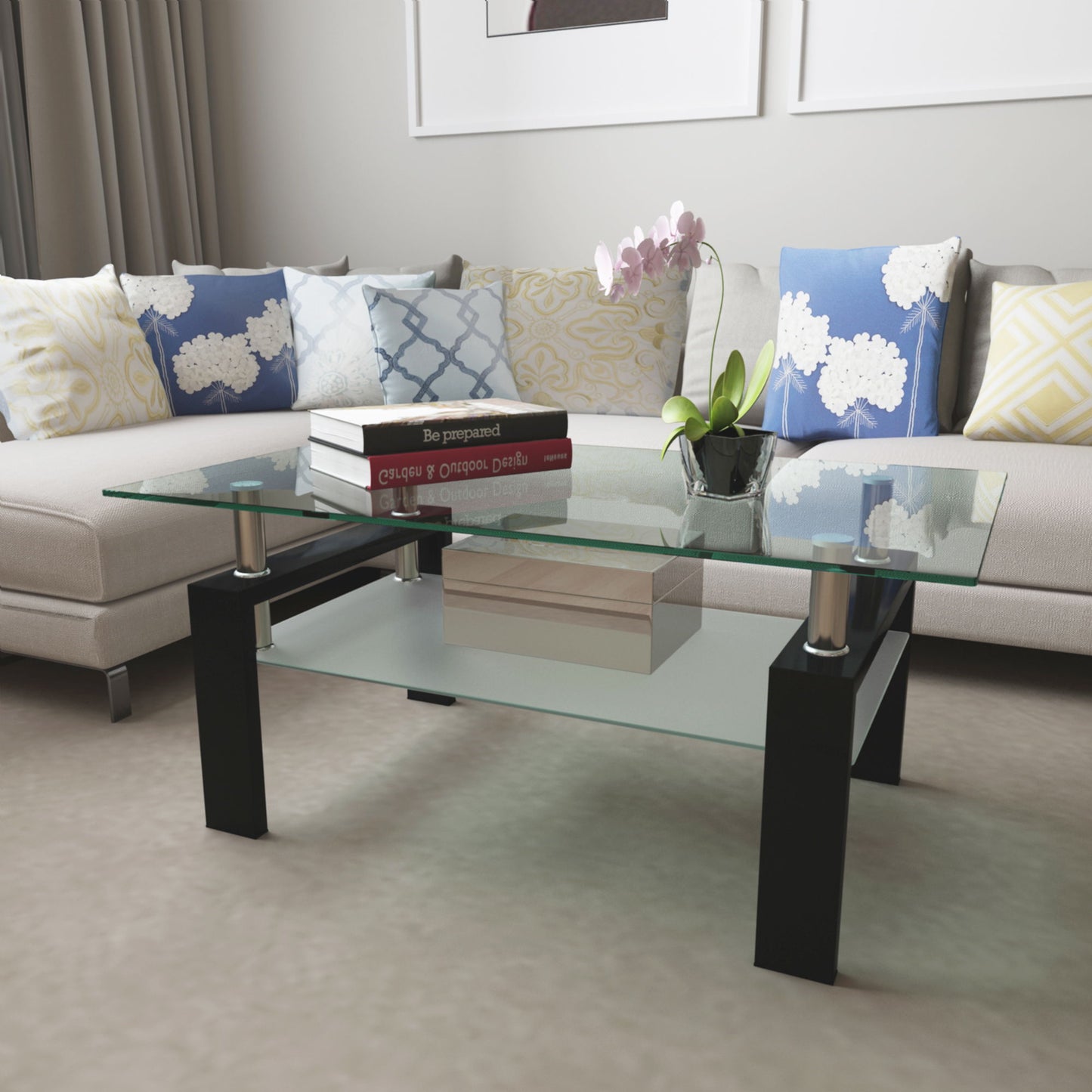 Rectangle Coffee Table, Modern Side Center Tables For Furniture - Clear / Black