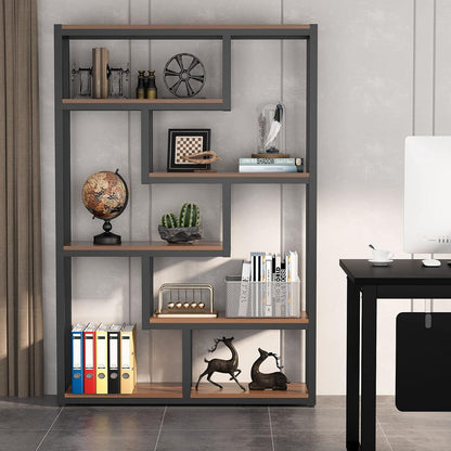 6 Tier Etagere Bookcase With Asymmetrical Shelves For Living Room